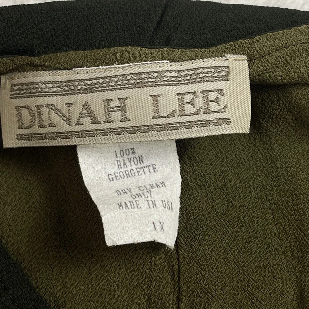 Dinah Lee Womens 1X Rayon Georgette 2 Piece Pant Set Olive Green Black Lagenlook